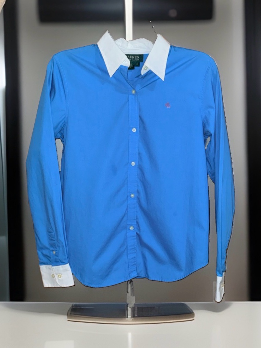 Lauren Ralph Lauren Blue Button-Down Shirt with White Collar & Cuffs